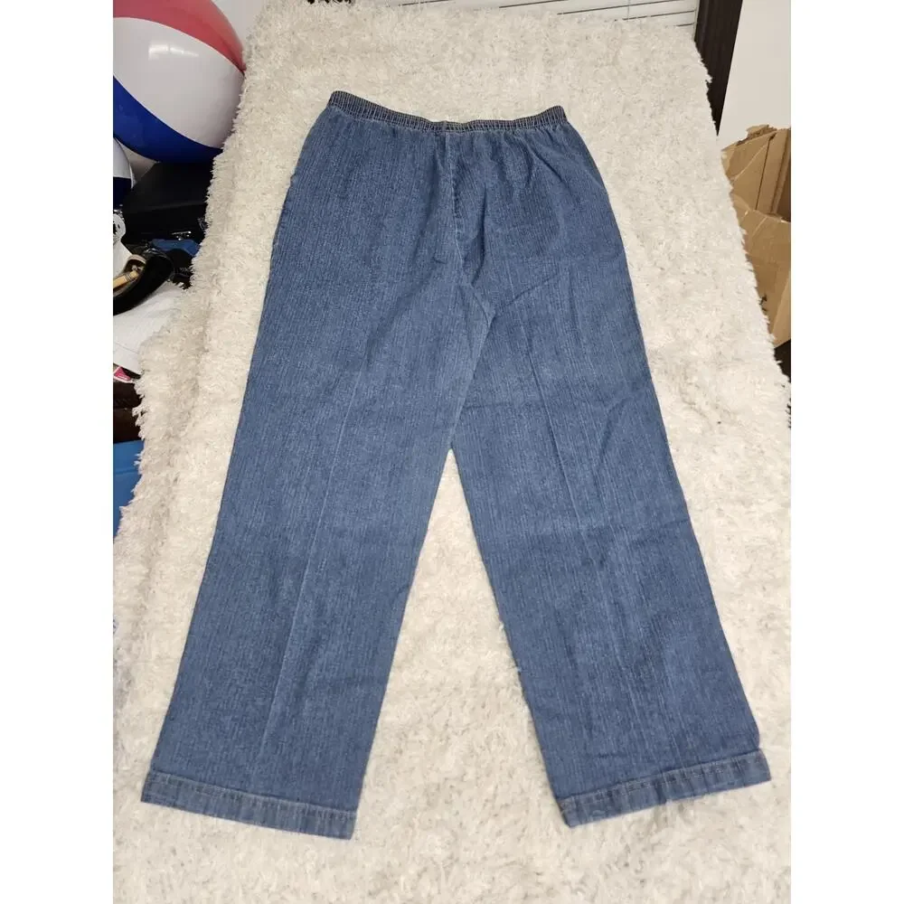Laura Scott Vintage Denim Pull On Pants Women Size 16 Elastic Waist Textured Fit
